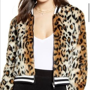 BB Dakota Leopard faux fur bomber jacket